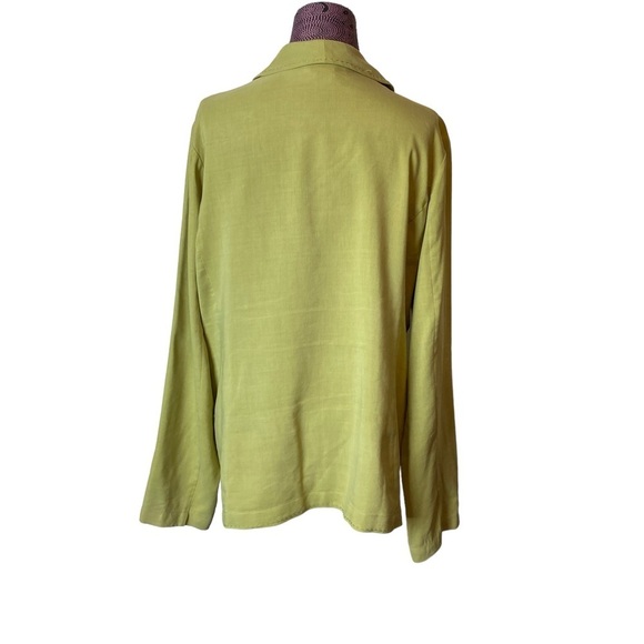 Citron Santa Monica Sz TXL Green Fan Buttons Blazer Jacket Silk Linen - Picture 4 of 9